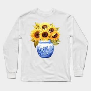 Chinoiserie ginger jar with sunflowers Long Sleeve T-Shirt